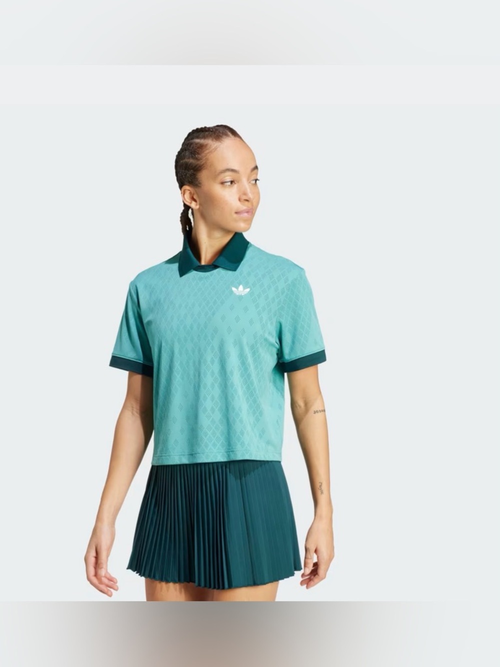 Adidas [M] Tennis Pro Women's Climacool Cropped Polo Shirt White/GreenJM4734 - Picture 13 of 14
